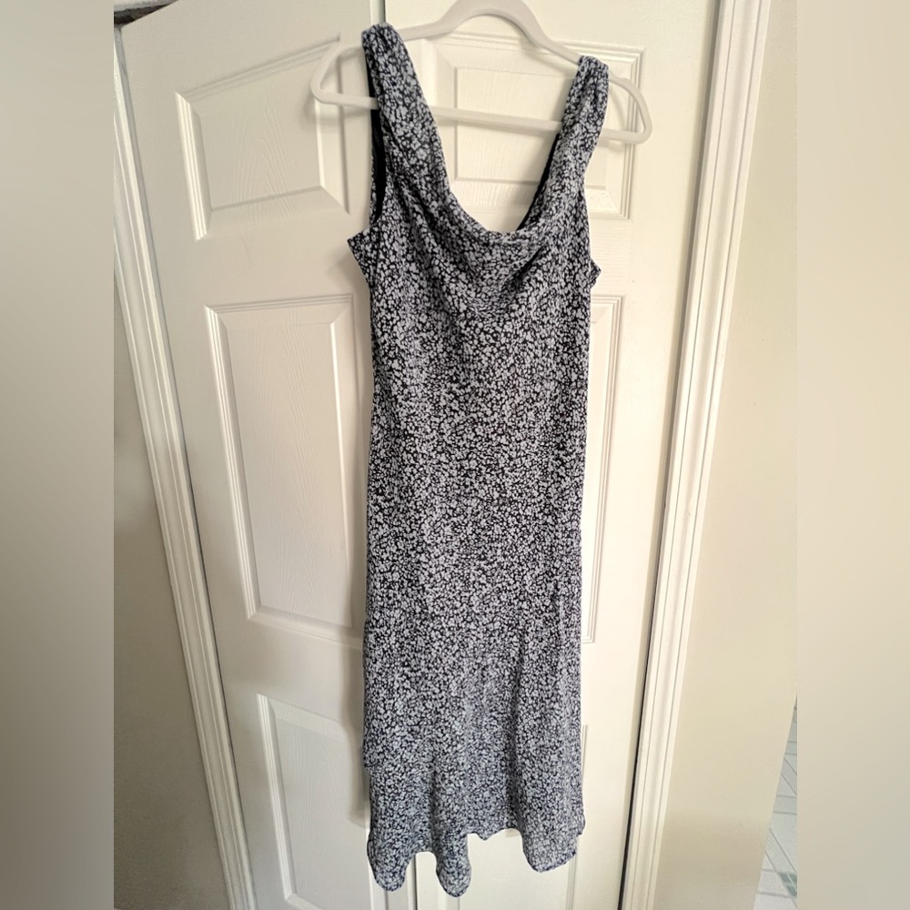 Abercrombie Navy Floral Cowl Neck MIDI Dress, Large
